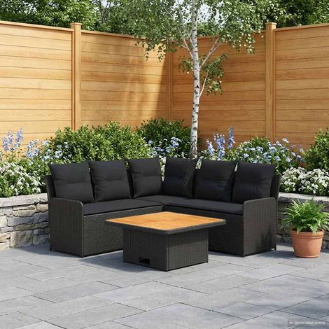 vidaXL Möbelsets mit Kissen 6 pcs Schwarz PE-Rattan (1/5)