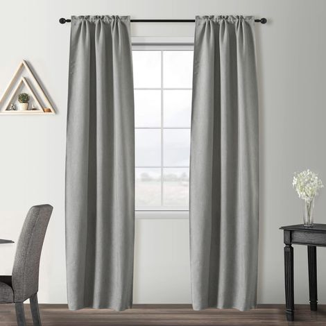 Paire de rideaux semi-occultants ignifuges idéaux pour cuisine, restaurant, hôtel, motif à rayures, tissu ignifuge, rideau isolant, 2 panneaux (70x235cm, Gris) (1/5)