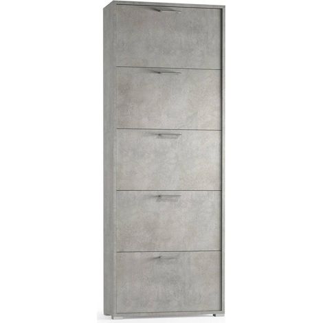Dmora Schuhregal Surfinia, Mehrzweck - Eingangsmöbel mit 5 Klapptüren, Schuhschrank mit doppelter Tiefe, 100% Made in Italy, Cm 67x28h183, Beton