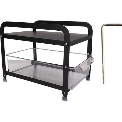 Étagère de rangement pour tasses à 2 niveaux coulissante, organiseur de comptoir multifonctionnel, support de rangement de bureau pour la maison ou le bureau, noir (1/5)