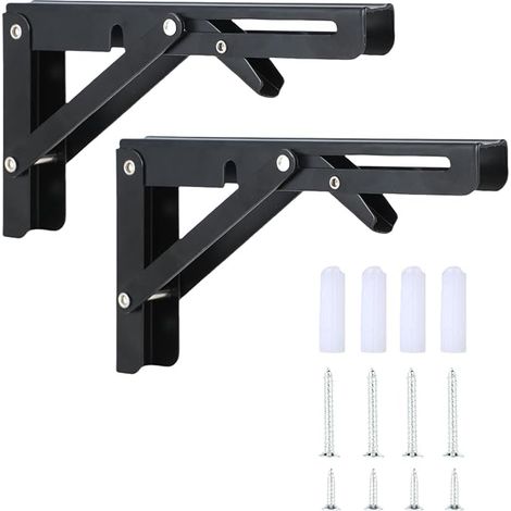 Shelf Brackets, Wall Shelf Bracket, Foldable Shelf Bracket, Suitable for Home, Warehouse, Kitchen, Office, Table, Wall (Black, 20 x 10.8 cm) (1/5)