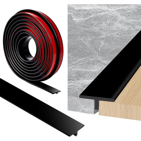 Profilé de transition en T autocollant de 5 m en silicone flexible - Barre de transition de sol sans perçage - Barre de seuil de porte pour stratifié, carrelage, parquet, compensation de hauteur (1/5)