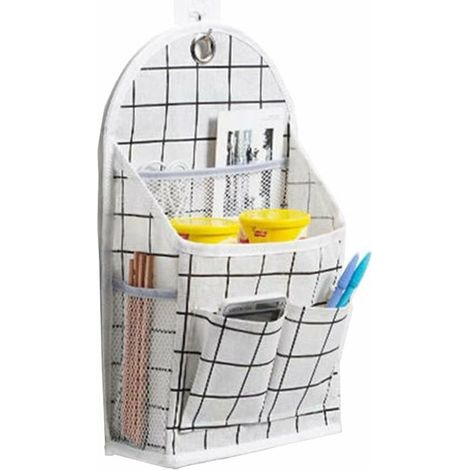royaluxe - Digead Sac de Rangement Tenture Murale Organisateur Mural Support de Sac Organisateurs Pliables Organisateur Sacs pour Chambre Salle de Bains Cuisine Blanc à Carreaux (1/5)