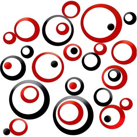 Stickers Muraux Miroir Cercle Acrylique, Stickers Muraux Salle de Bain (Noir et Rouge 48 Pcs)- (1/5)