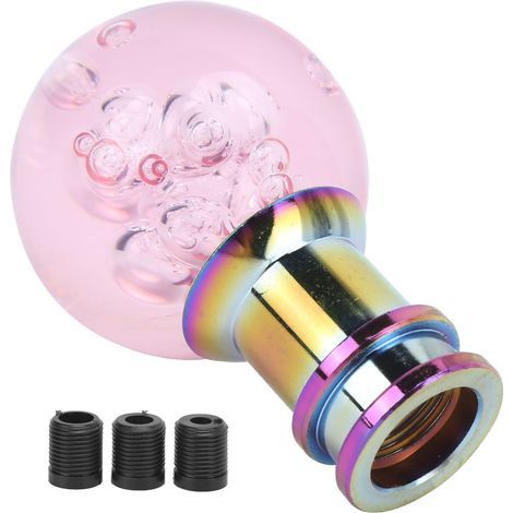 Manual Shift Knob Gear Stick Shifter Pink Crystal Bubble with 3 Threaded Adapters Universal (1/4)
