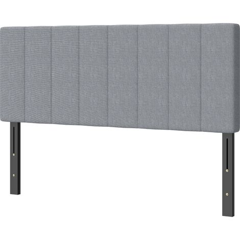Tête de lit réglable en hauteur 3 positions, pieds métal, aspect lin, 160x10x106-126 cm, gris (1/5)