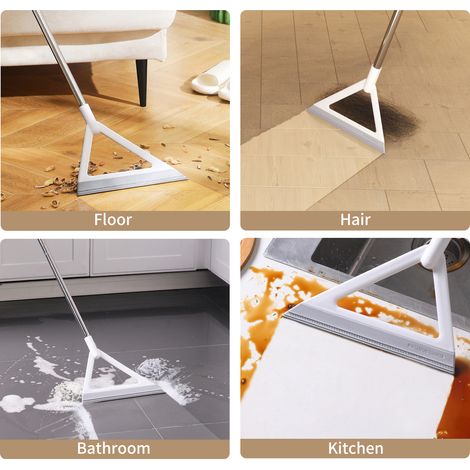 Ortviai Balai-Grattoir 2-en-1 pour Sol et Vitres – Raclette en Silicone Blanc, Manche Long, Idéal Salle de Bain & Fenêtres (1/5)