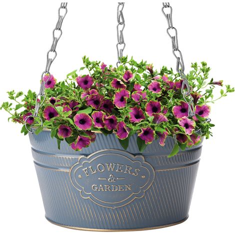 Seau en fer avec chaîne, pot de fleurs rustique, jardinière suspendue pour jardin (1/5)