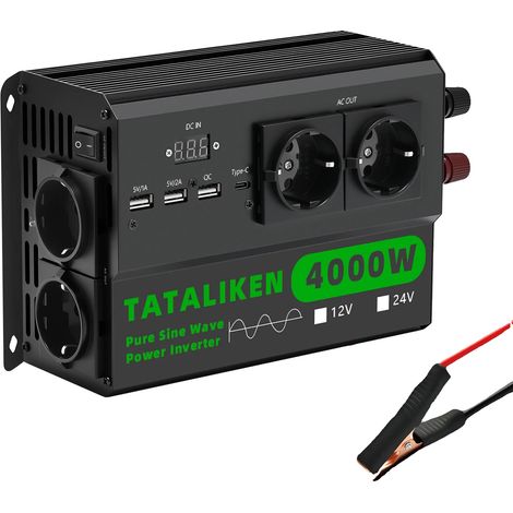 Onduleur, 4 prises européennes, voltmètre LED, 24V4000W220VEU-noir (1/2)