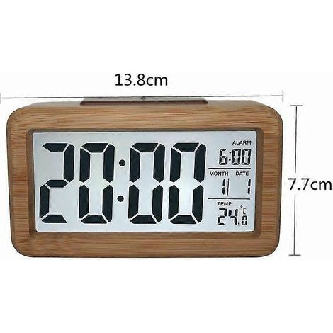 Ochtendwekker met radio, vintage houten wekker, massief houten wekker met verlichting, modieuze elektronische smartklok, elektronische klok, massief houten wekker. (1/4)