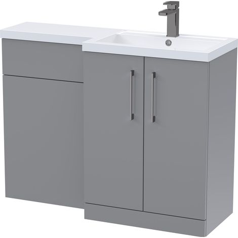 Balterley Right-Hand Bathroom Vanity and WC Unit Combination with Basin - 1100mm - Satin Grey with Brushed Pewter Handles