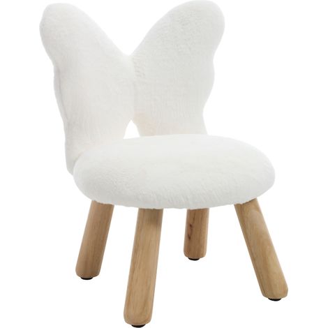 Wahson Kids Chair Faux Fur, Cute Toddler Chair with Wooden Legs, Butterfly Kids Armchair for Reading Bedroom, White (1/5)
