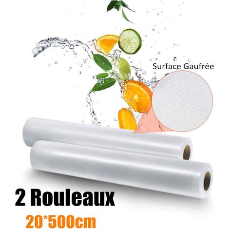 2 rollos de bolsas de vacío, 20 bolsas de vacío de 500 cm para alimentos, calidad profesional para envasadoras al vacío, aptas para hervir y usar en el microondas. (1/5)