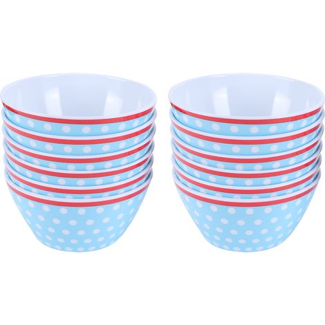 12 Pièces Bols à Salade 6 Pouces, Vaisselle de Service Imitation Porcelaine, Points Bleu Clair
