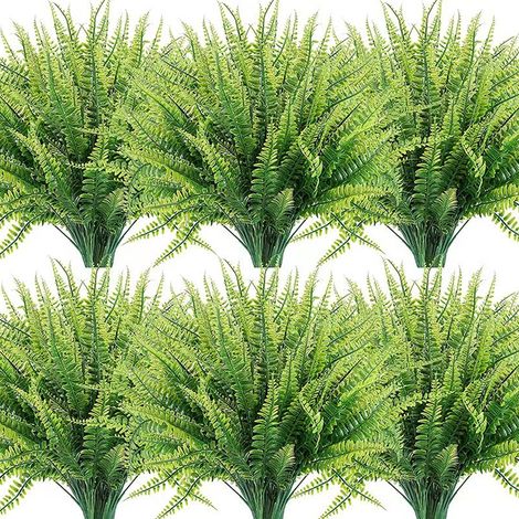 Lot de 12 plantes artificielles, fausses fougères de Boston, résistantes aux UV et ne se décolorent pas, pour la décoration de jardin, porche ou jardinière. (1/5)