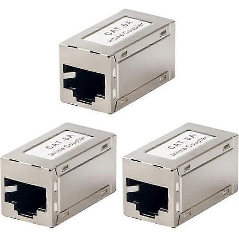 Ensemble de 3 coupleurs RJ45 blindés métalliques CAT6A à passage direct, femelle-femelle (1/5)