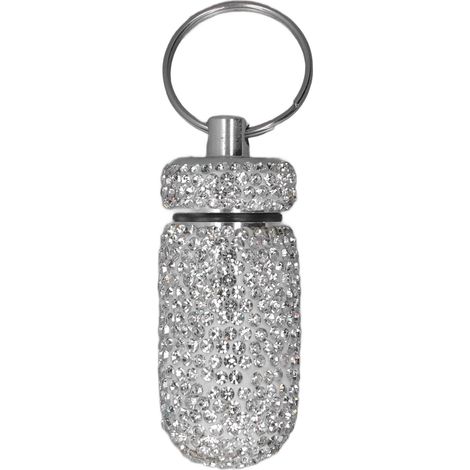 Boîtier de Rangement Capsule Strass Porte-Clés en Alliage d'Aluminium Portable Blanc (1/5)