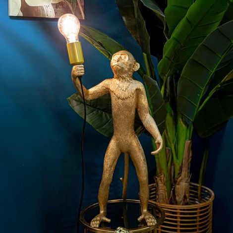 Dmora - Lámpara de mesa Bojano, Luz de escritorio, Luz de oficina, Lámpara de trabajo, 26x34 h55 cm, Oro (1/5)