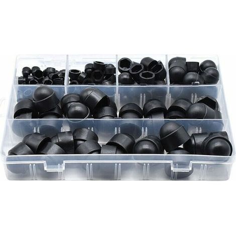 145 pièces PE couvre-boulons Kits d'assortiment d'écrous à capuchon à vis Insérer des capuchons de contre-écrou pour vis Boulons 6 tailles disponibles avec bote de rangement,Le noir (1/5)