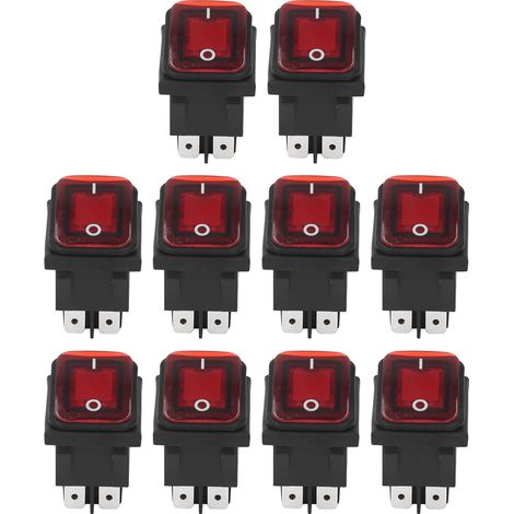 2-Positionen-Wippschalter, 10 Stück, EIN/AUS, 30 A AC 125 V/250 V, für Boote, mit roter LED-Anzeige, 4 Pins (1/5)