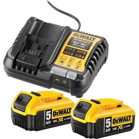 Dewalt – Pack de 2 batteries 18V 5,0Ah avec chargeur rapide – Technologie XR – DCB1104P2QW
