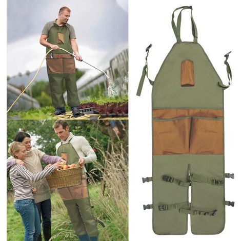 Schützende Gartenhose mit Schürzenfunktion, Gartenschürze mit mehreren Taschen für Erntearbeiten, Rasenpflege und Gartenarbeit – Grüne Outdoor-Schutzkleidung mit Details (1/4)