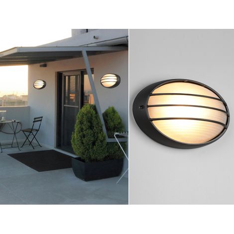 Außenwandleuchte TIRSO Schwarz mit Gitter oval, Breite 32cm