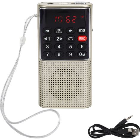 Radio FM Portable Mini L-328 avec Port pour Écouteurs, Lecteur MP3 USB Multifonction, Enceinte Compacte Dorée (1/5)