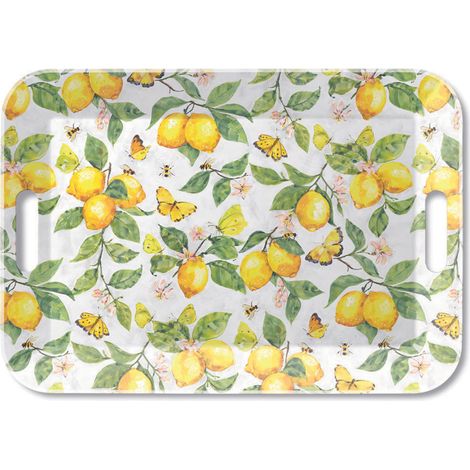 Plateau rectangulaire en mélamine citrons et papillons