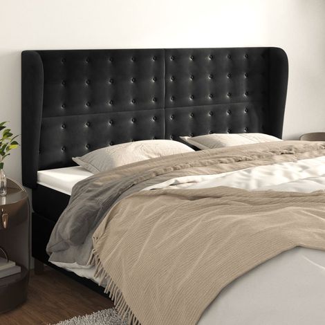 Tête de lit avec oreilles，Panneau de lit，Pour Lit adulte，Décoration murale Noir 203x23x118/128 cm Velours XZZ212802 (1/5)