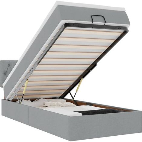 Lit coffre avec matelas et lumière LED, gris, 80x200 cm, tissu. (1/5)