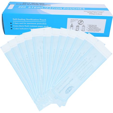 Ortviai Sachets Dentaires Autofermants en PVC Bleu Transparent pour Stérilisation – 200 pièces, 70 x 260 mm