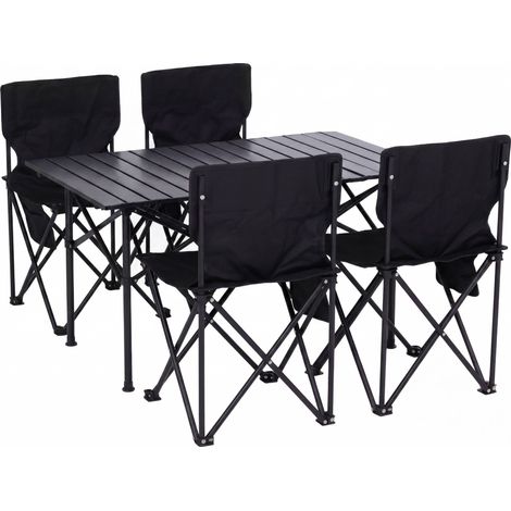 Ensemble de camping HWC-Q39, table et 4 chaises pliantes, chaises de péche pliables, métal et tissu (1/5)