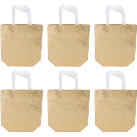 10er-Set glänzende, wiederverwendbare Geschenktüten im Metallic-Look aus Vliesstoff mit Henkeln, ideal für Feiertage und Partys, Gold (1/5)