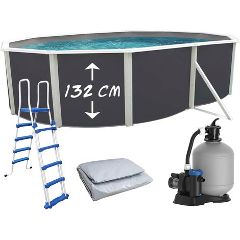 Piscine hors-sol acier Toi ANTHRACITE MAGNUM Secu ovale 550 x 366cm H 132cm liner gris