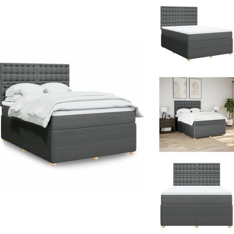 Sommier à lattes de lit avec matelas Gris foncé 140x190cm Tissu - Sommier À Lattes De Lit - Sommiers À Lattes De Lit - Lit - Meuble De Chambre À Coucher (1/5)