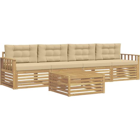 Conjunto de sofás de exterior con cojín 5 pcs y Beige vidaXL