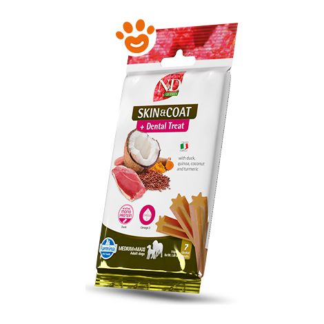 Farmina Dog Snack Dental Treat N&D Quinoa Skin&Coat Anatra Medium/Maxi - Confezione 100 Gr - Snack