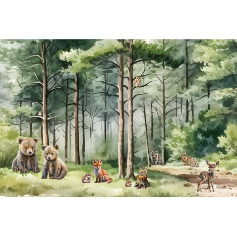 Kinderfototapete „Zauberwald voller Tiere“: Teddybär, Igel, Fuchs M136 200x135 (1/5)