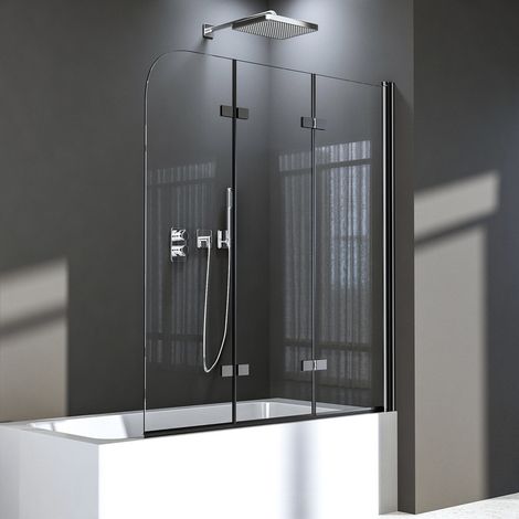 120x140 cm Badewannenaufsatz Schwarz Duschwand für Badewanne 3-teilig faltbare, Duschtrennwand Duschabtrennung aus 6mm ESG Sicherheitsglas