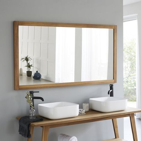 Berah Getah – Miroir sur pied en teck massif 150x80 cm – Accroches verticales et horizontales – Look authentique pour meuble double vasque (1/4)
