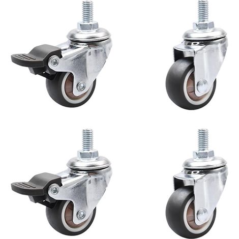 Juego de 2 ruedas giratorias M8 para muebles: 2 con freno y 2 sin freno. Giran 360°. Tienen base de goma antideslizante. Aptas para muebles de interior y exterior. 3,5 cm. (1/5)