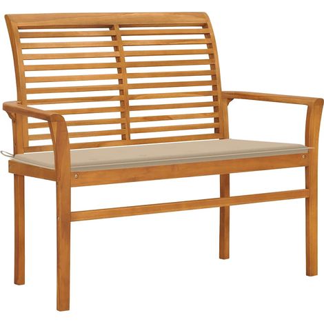 Gartenbank mit Beige Auflage 112 cm Massivholz Teak (1/5)