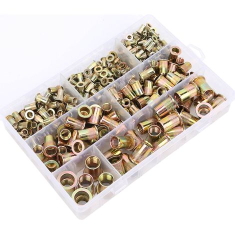 Écrous rivetés plats moletés 300 pièces acier carbone zingué, visserie M3 M4 M5 M6 M8 M10 M12, fixation industrielle (1/5)