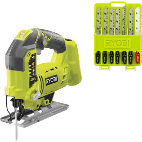 Pack RYOBI - Scie sauteuse pendulaire R18JS-0 - 18 V One+ - Sans batterie ni chargeur - Coffret de 10 lames spéciales scie sauteuse RAK10JSBWM