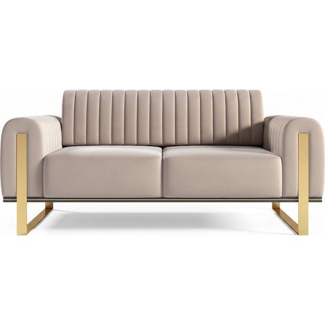 Selsey Parissa - Schlafsofa, Samt Hellbeige goldene Füße, 164 cm (1/5)