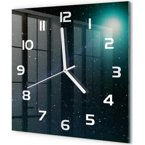 Horloge Murale Carrée Originale en Verre Silencieuse Design Moderne Salon Galaxie 30x30 cm (1/5)