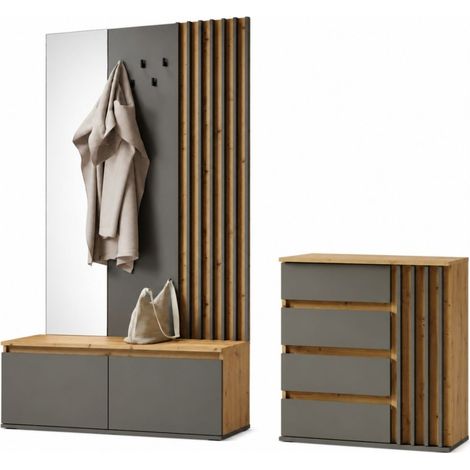 Garderoben-Set mit Kleiderhaken und Spiegel + Kommode - Kollektion NEMO (1/5)