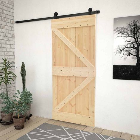 vidaXL Sliding Door Natural and Black 80 x 210 cm Solid Pine Wood