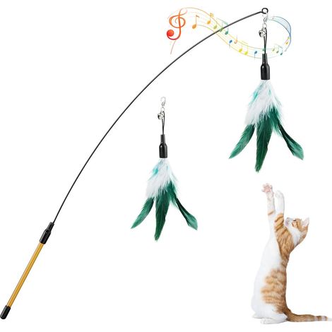 Plumeau de Jeu pour Chat, Canne à Pêche avec Une Baguette Extra Large de 88cm et Une Petite Clochette, Jouet Plumeau à Plumes pour Chat Chaton, Bâton Jouet Fil Chaser, Plume Blanche (1/5)
